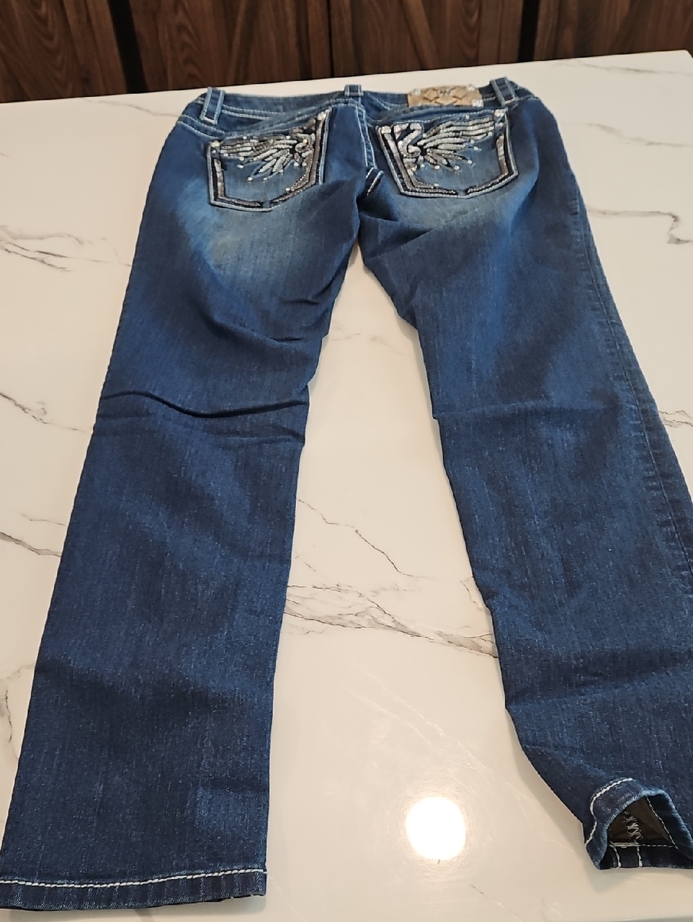Miss Me Dark Blue Skinny Jeans with Embroidered Back Pockets